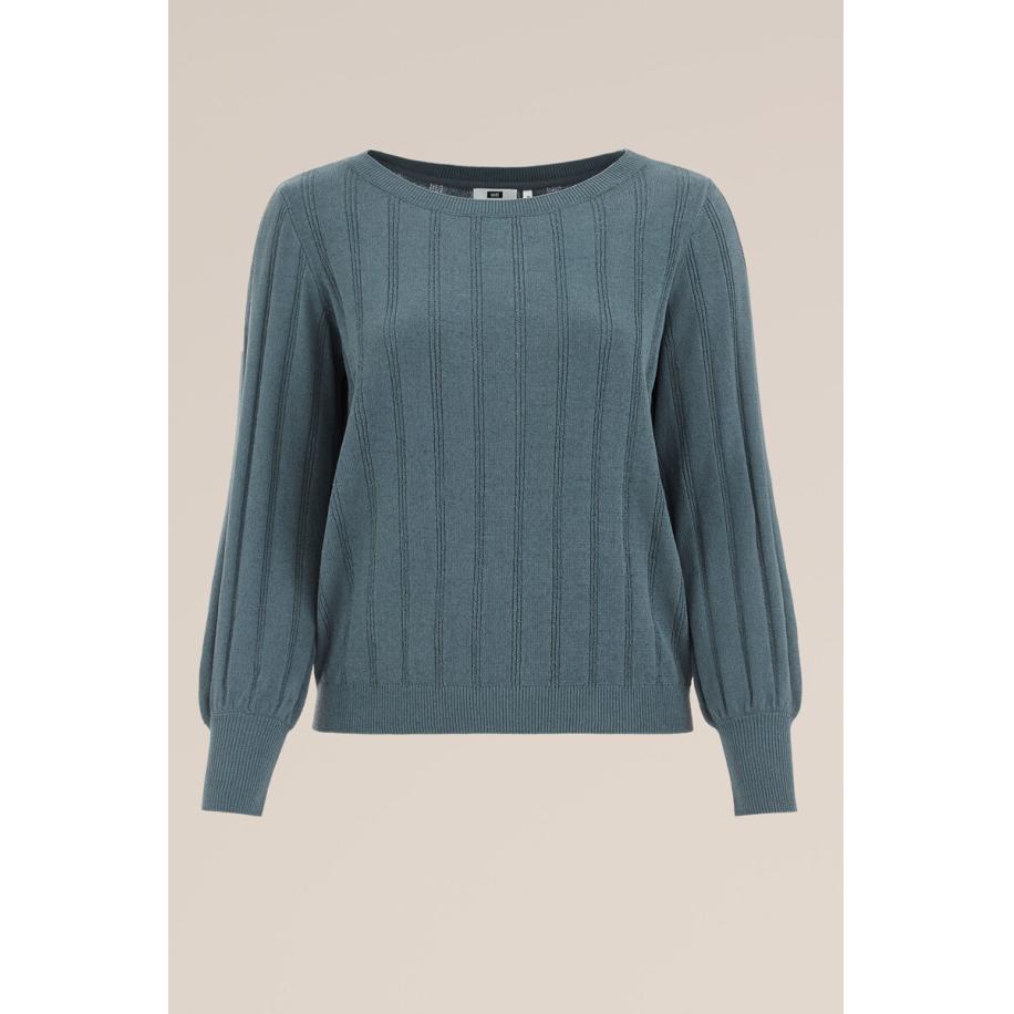 WE Fashion Dames gebreide trui - Curve - Regular fit - Grijsgroen - Plus Size Maat: 48 Groen