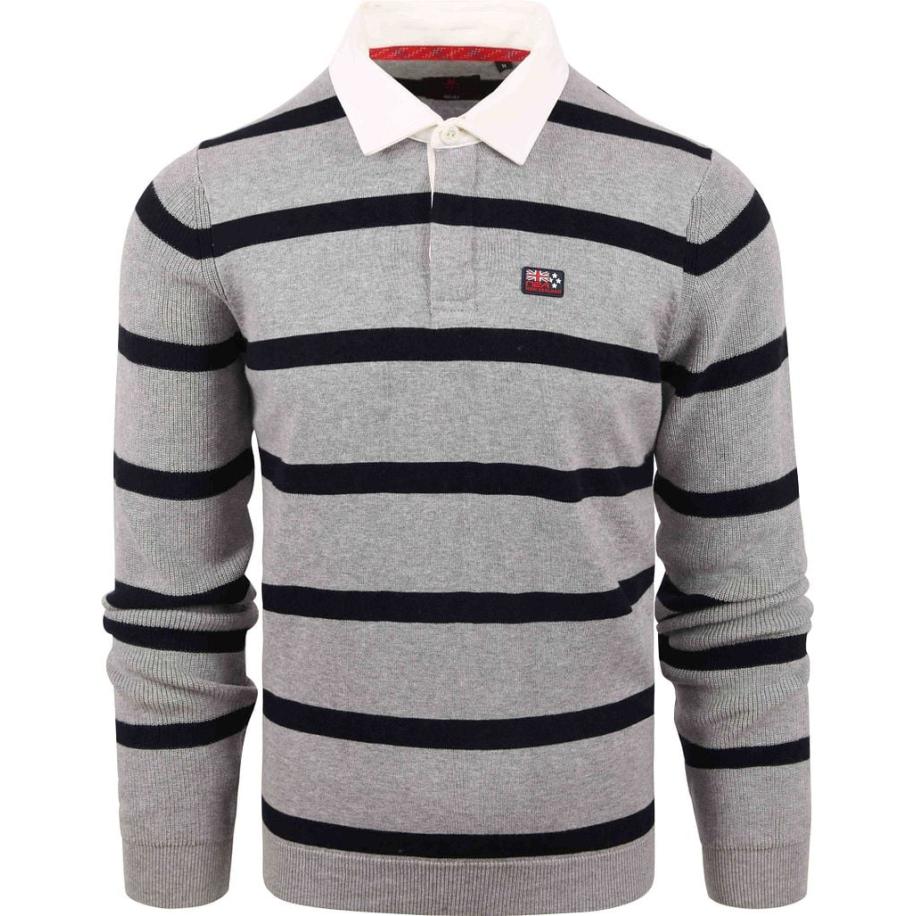 NZA Polo Cheviot Strepen Grijs Grijs