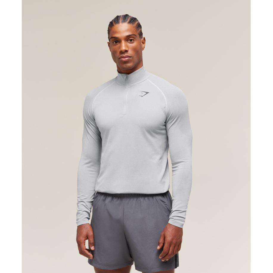 Gymshark Vital Seamless 1/4 Zip Light Grey/Smokey Grey Grijs