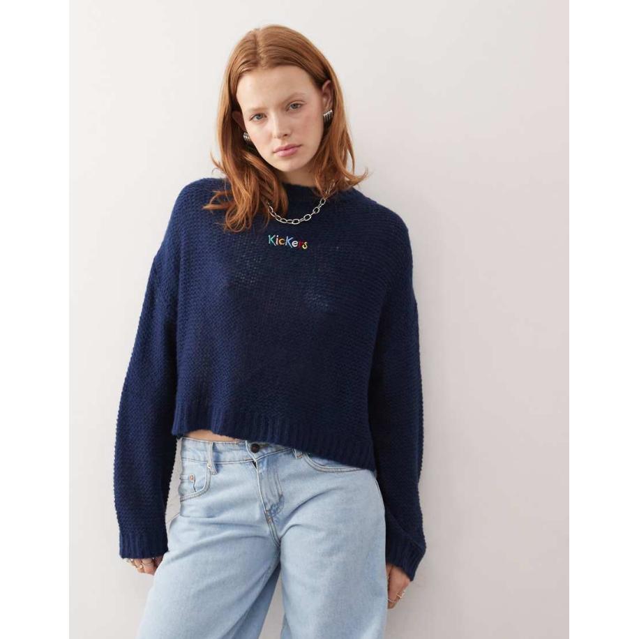 Kickers Losvallende dunne gebreide trui in marineblauw Blauw