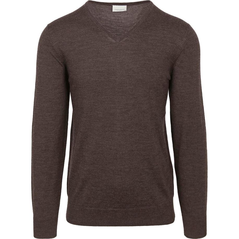 Profuomo Pullover V-Hals Merinowol Donkerbruin Bruin