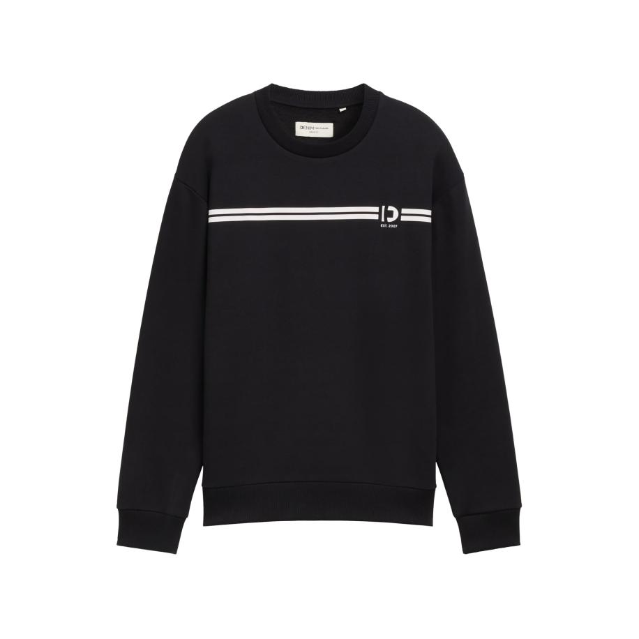TOM TAILOR DENIM Sweatshirt zwart / wit Zwart