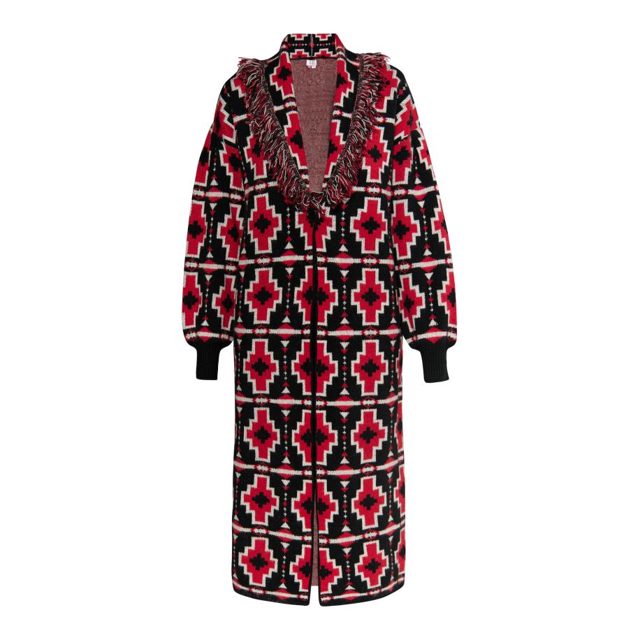 IZIA IZIA Gebreide mantel rood / zwart / wit -