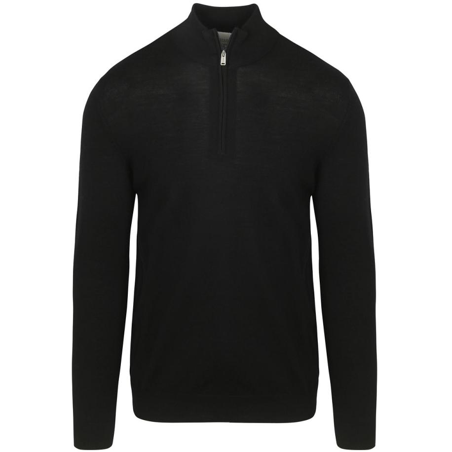 Profuomo Half Zip Pullover Merinowol Zwart Zwart