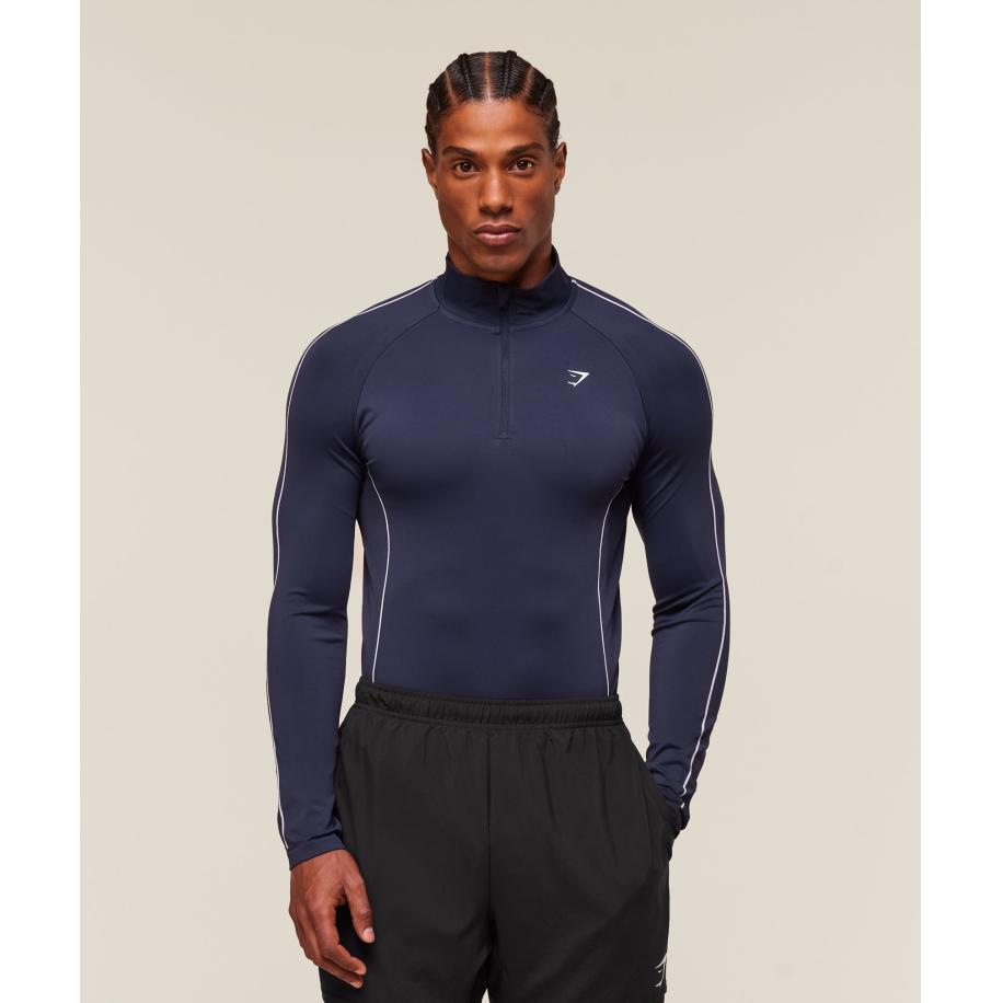 Gymshark Clean Contour Seamless 1/4 Zip Heavy Blue/White Blauw
