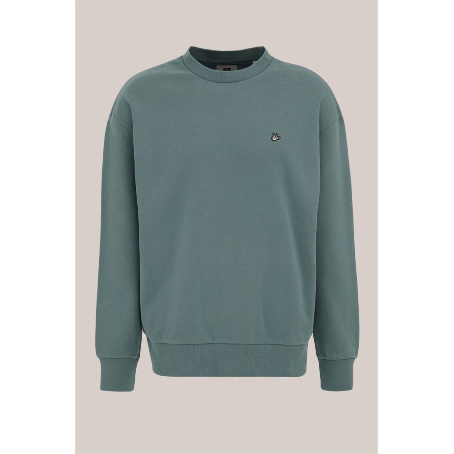 WE Fashion Heren oversized sweater - Oversized - Zeegroen - Katoen - Maat: XS Groen