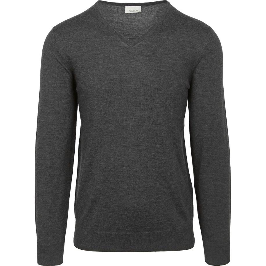 Profuomo Pullover V-Hals Merinowol Antraciet Grijs