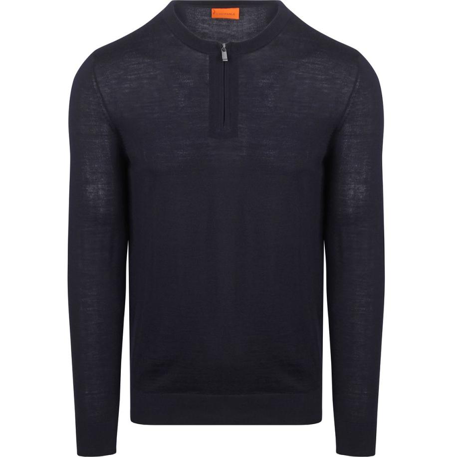 Suitable Crew Zip Merino Navy Blauw