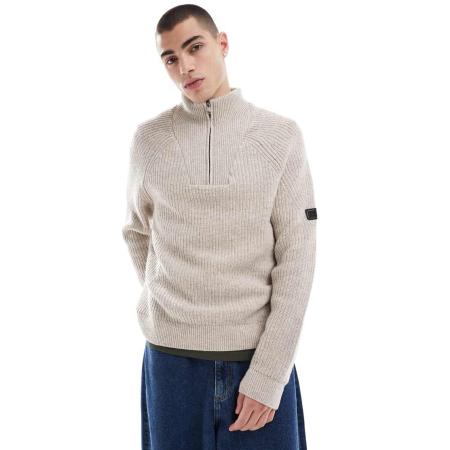 Barbour International - Chester - Gebreide trui met opstaande boord in crème-Wit