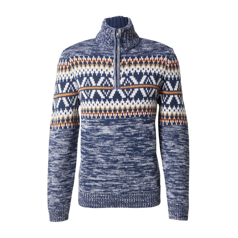 BLEND Sweatshirt donkerbeige / blauw gemêleerd / oranje / wit Blauw