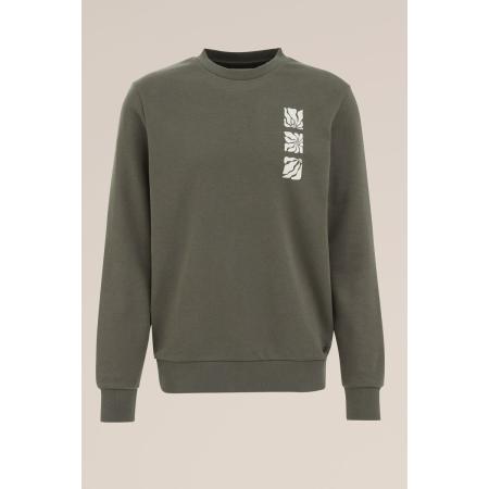 WE Fashion Heren Regular fit sweater met print - Regular fit - Legergroen - Katoen - Maat: M