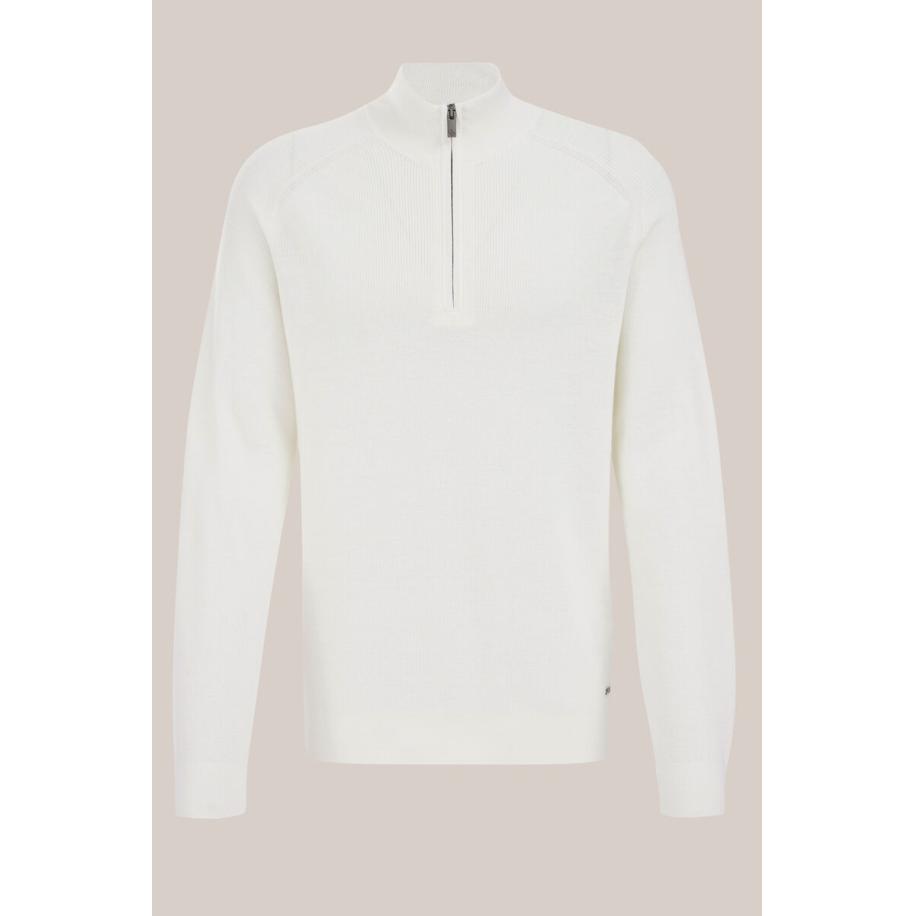 Van Gils heren trui met rits - Gebroken wit - Merino wol - Maat: XL Wit