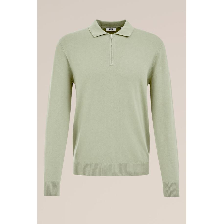 WE Fashion Heren trui met rits - Slim Fit - Lichtgroen - Katoen - Maat: XS Groen