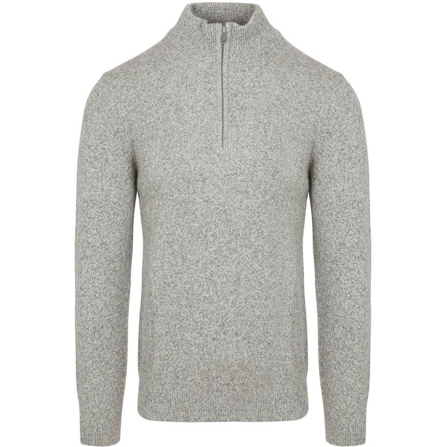 Profuomo Half Zip Pullover Lamswol Melange Grijs Grijs