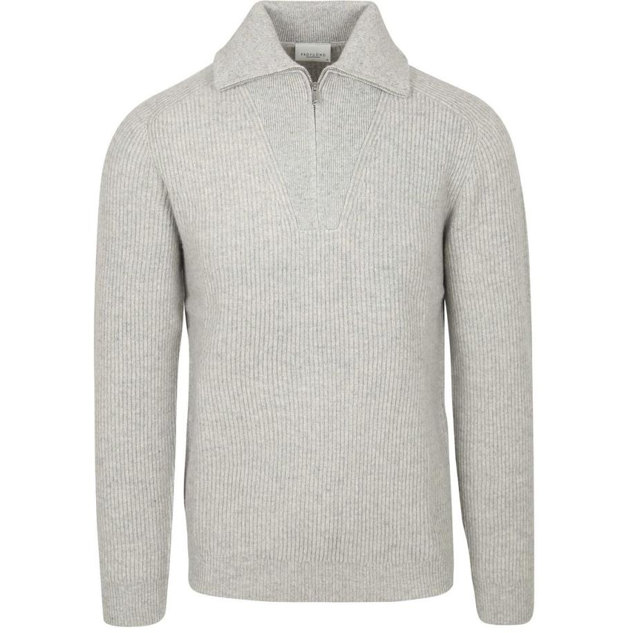 Profuomo Half Zip Pullover Merinowol Melange Grijs Grijs