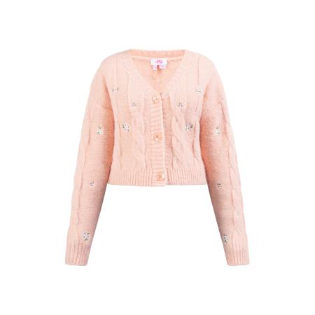 MYMO MYMO Gebreid vest groen / lichtroze / donkerroze / wit