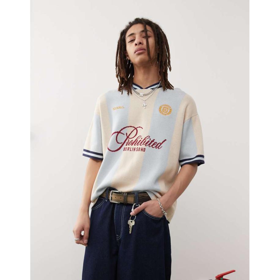 Prohibited - Gebreide trui met korte mouwen in blauw Blauw