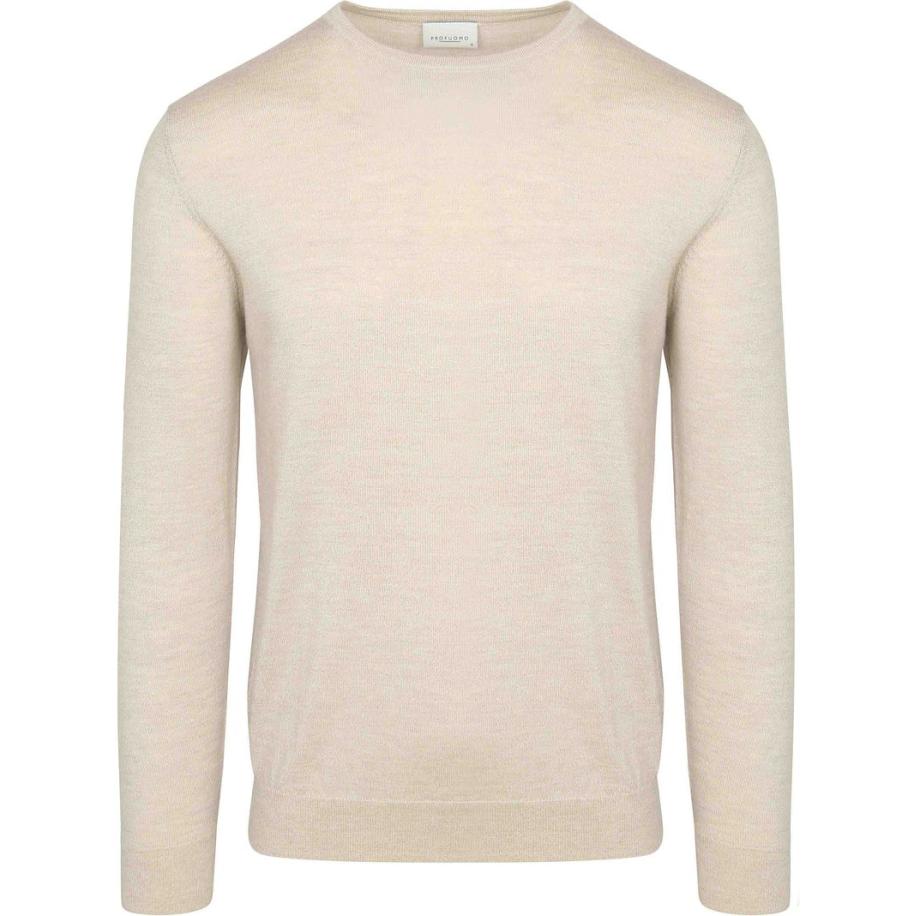 Profuomo Pullover Merinowol Ecru Bruin