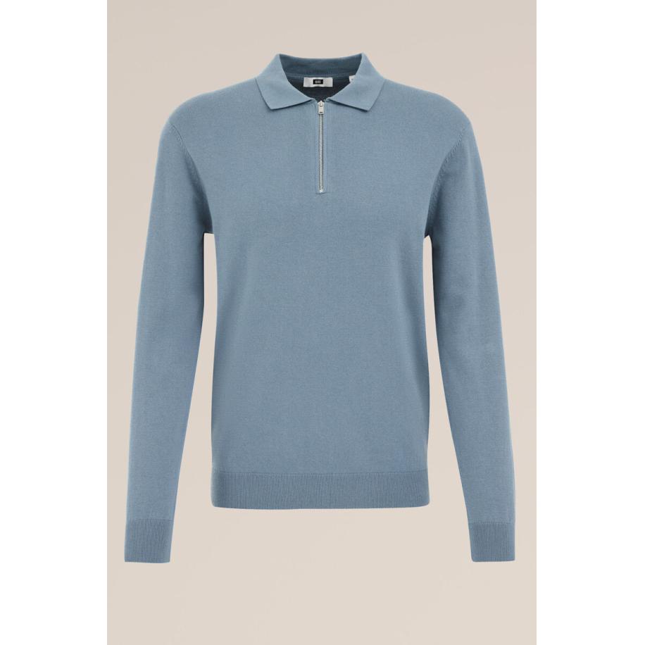 WE Fashion Heren trui met rits - Slim Fit - Grijsblauw - Katoen - Maat: XS Blauw