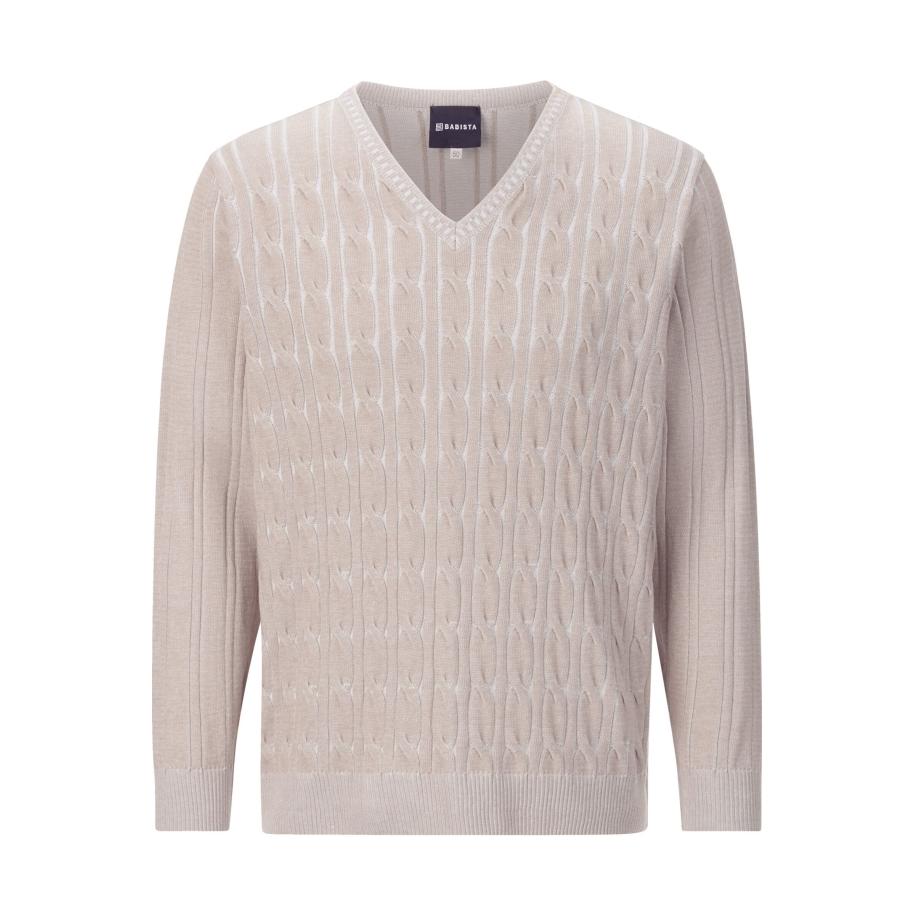 BABISTA Trui V-halsbeige, Breipatroon Bruin