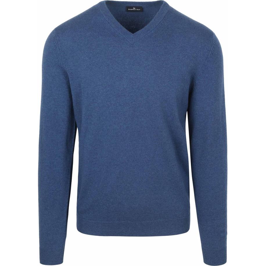 Steppin' Out Pullover V-hals Merinowol Mid Blauw Blauw