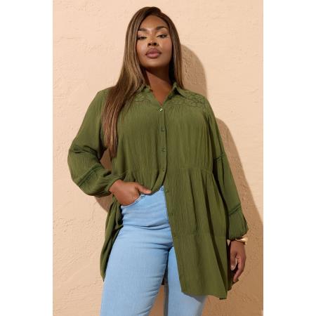 Yours Curve Khaki Groen Gelaagd Gehaakt Detail Shirt Size 62-64