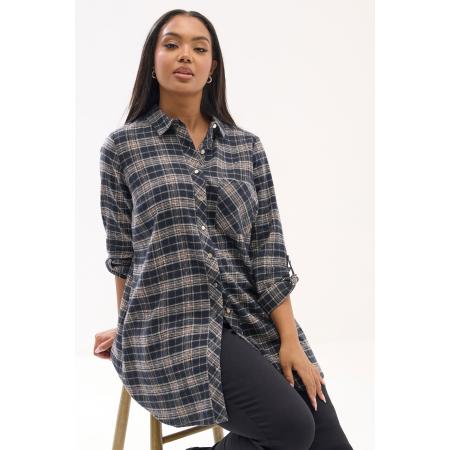 Yours Curve Marineblauw Geruit Boyfriend Shirt Size 62-64