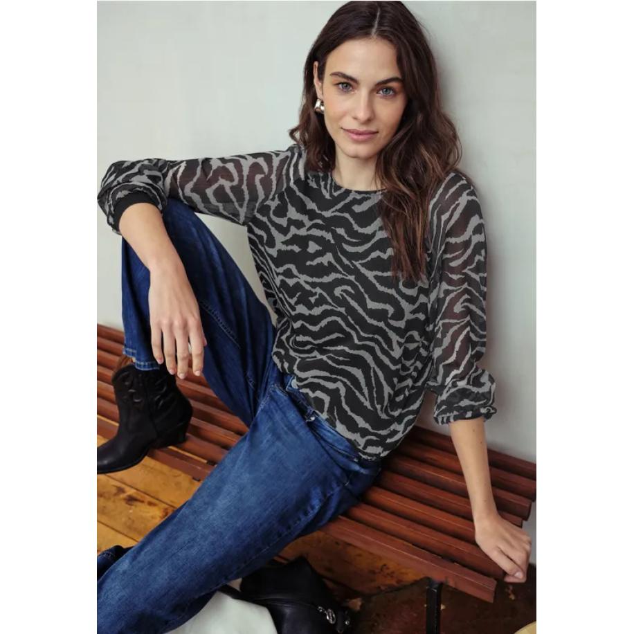Street One Chiffon blouse met zebraprint Grijs
