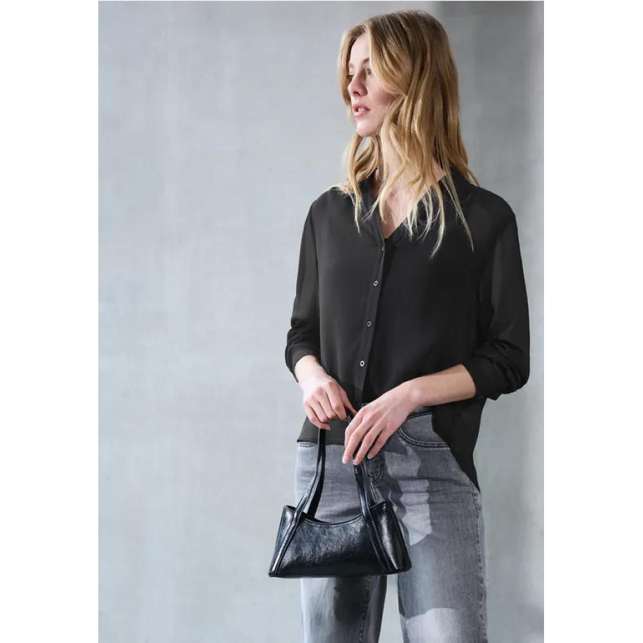 Street One Chiffon overhemd blouse Zwart