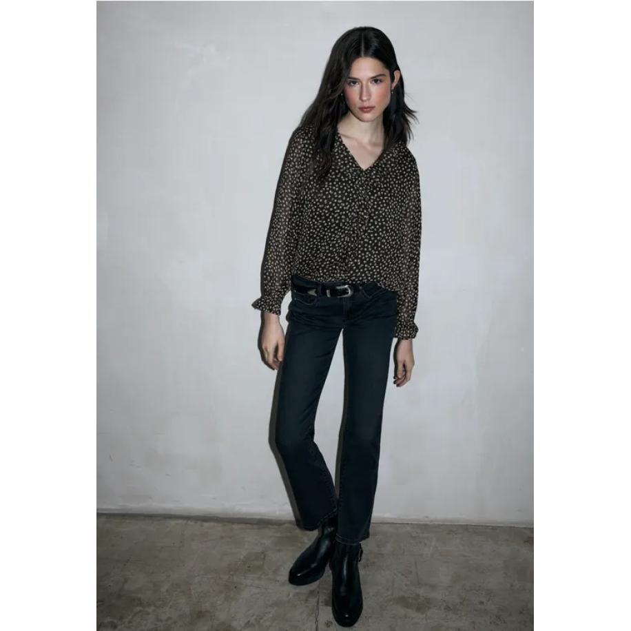 Street One Chiffon blouse met volants Zwart