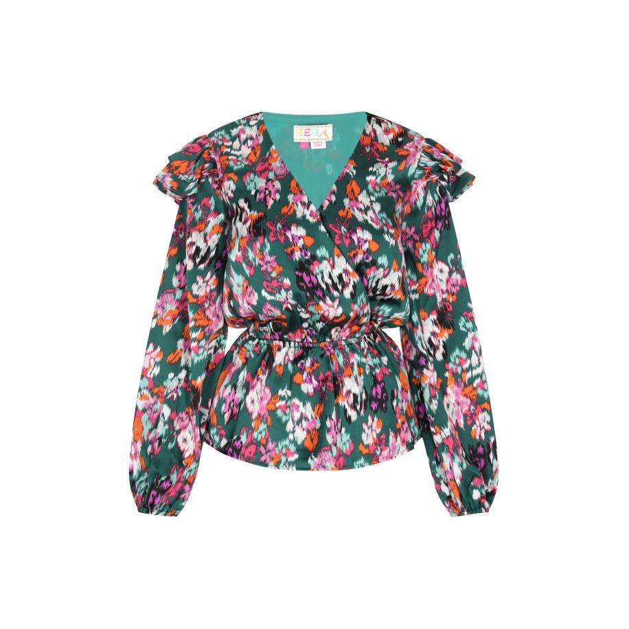 IZIA IZIA Blouse pastelblauw / donkergroen / orchidee / donkeroranje -