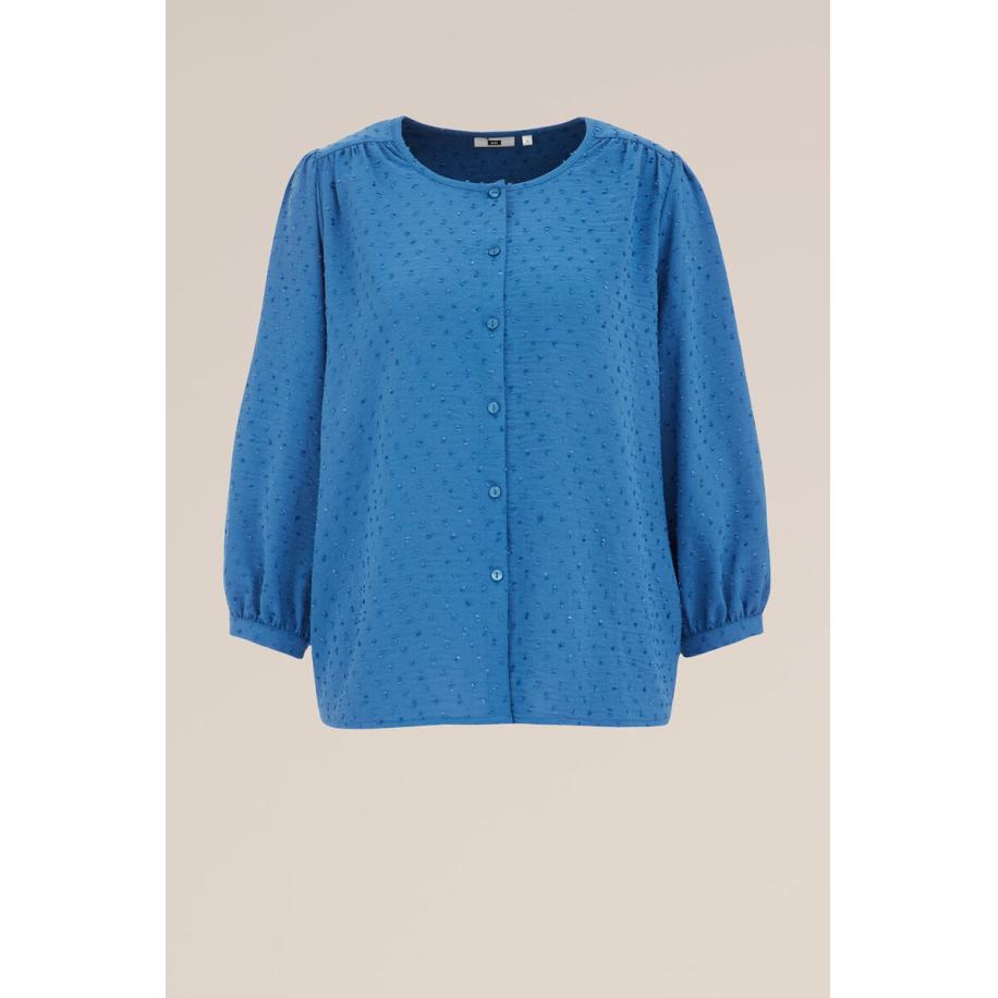 WE Fashion Dames blouse met structuur - Regular fit - Blauw - Maat: S Blauw