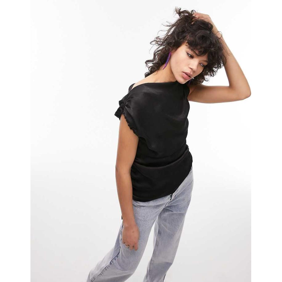 Topshop Mouwloze gerimpelde top van satijn in zwart Zwart