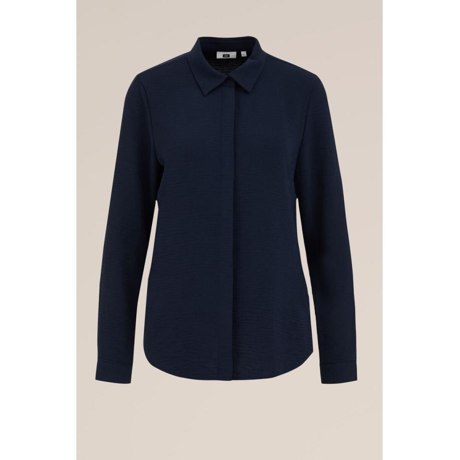 WE Fashion Dames blouse met fijne structuur - Regular fit - Marineblauw - Maat: XS Blauw