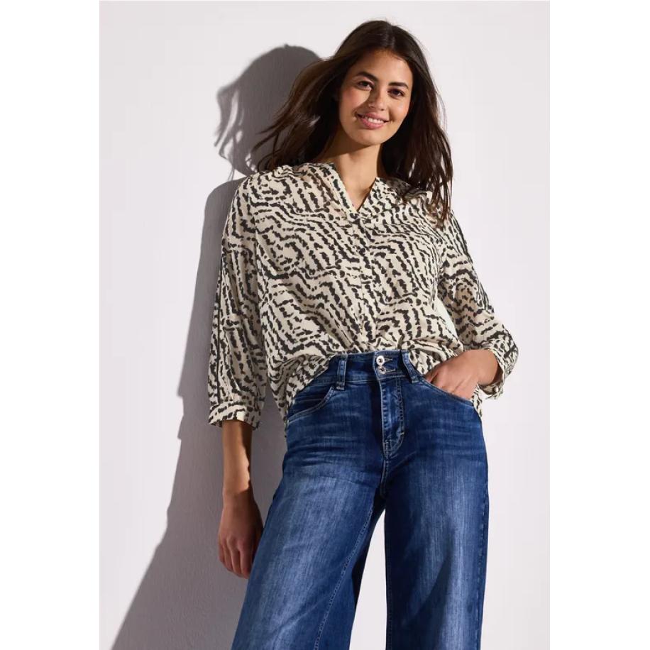 Street One Bedrukte blouse met taping details Bruin