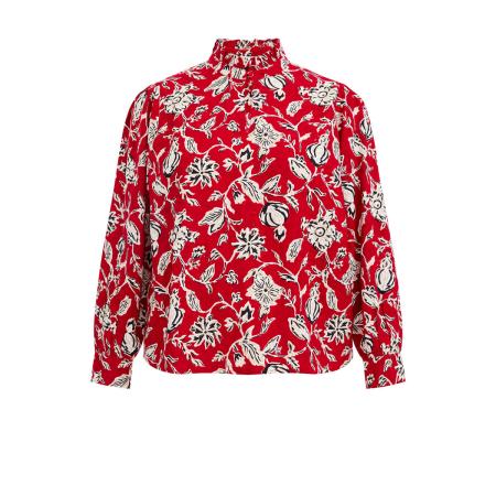WE Fashion Dames blouse met dessin - Curve - Regular fit - Rood - Viscose - Plus Size Maat: 50