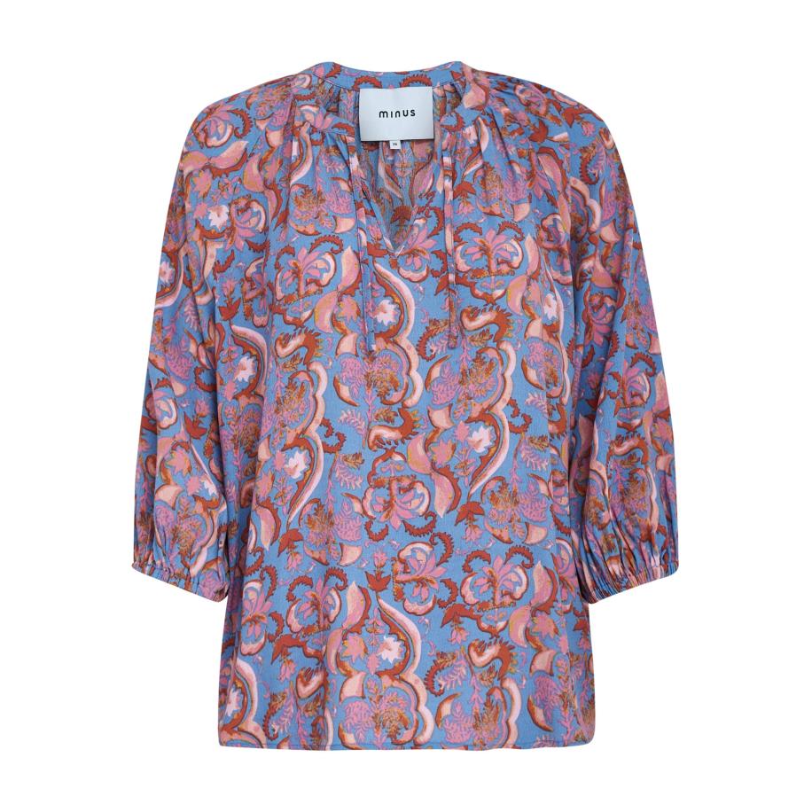 Minus minus Blouse Katana ecru / hemelsblauw / roestbruin / oudroze -