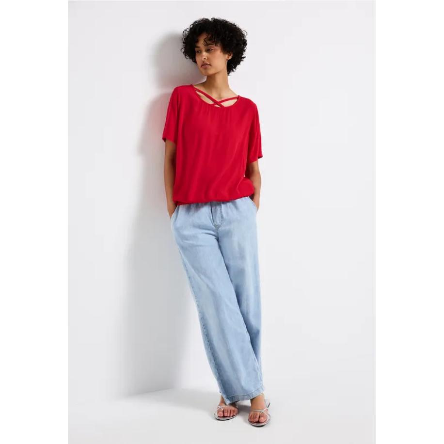 Street One Blouse shirt met lintdetail Rood