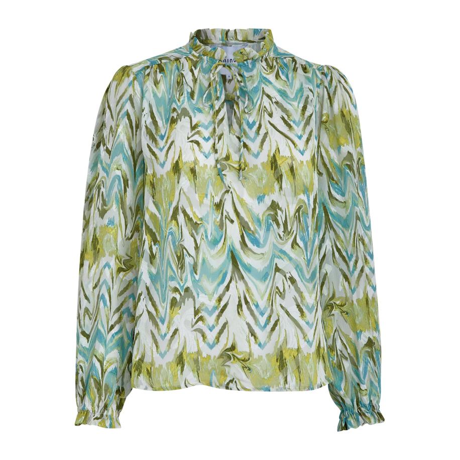Minus minus Blouse Valmia olijfgroen / petrol / donkergroen / wit -