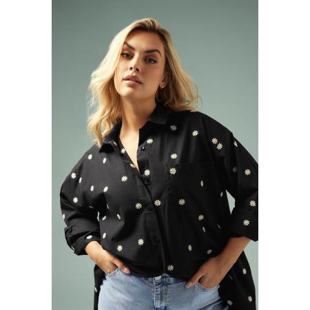 Yours Overhemd Met Geborduurd Madeliefjesontwerp In Zwart Size 46