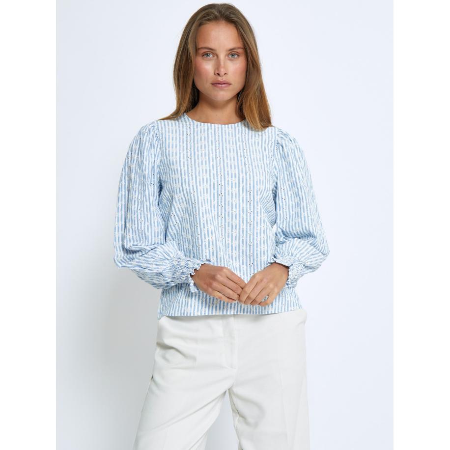 Minus minus Blouse Bessima lichtblauw / wit -