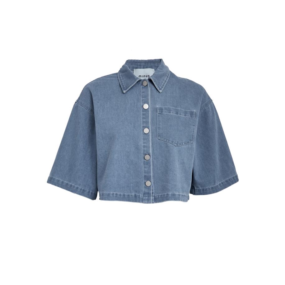 Minus minus Blouse Evina blauw denim -