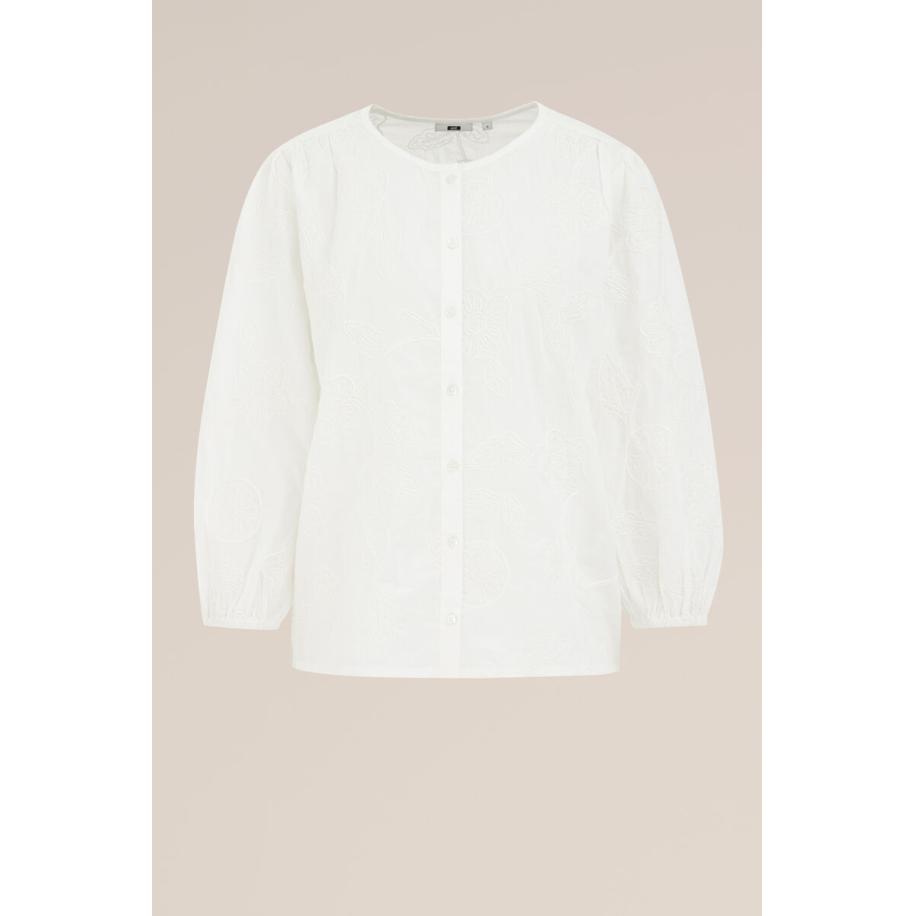 WE Fashion Dames Blouse met embroideries - Regular fit - Gebroken wit - Katoen - Maat: M Wit