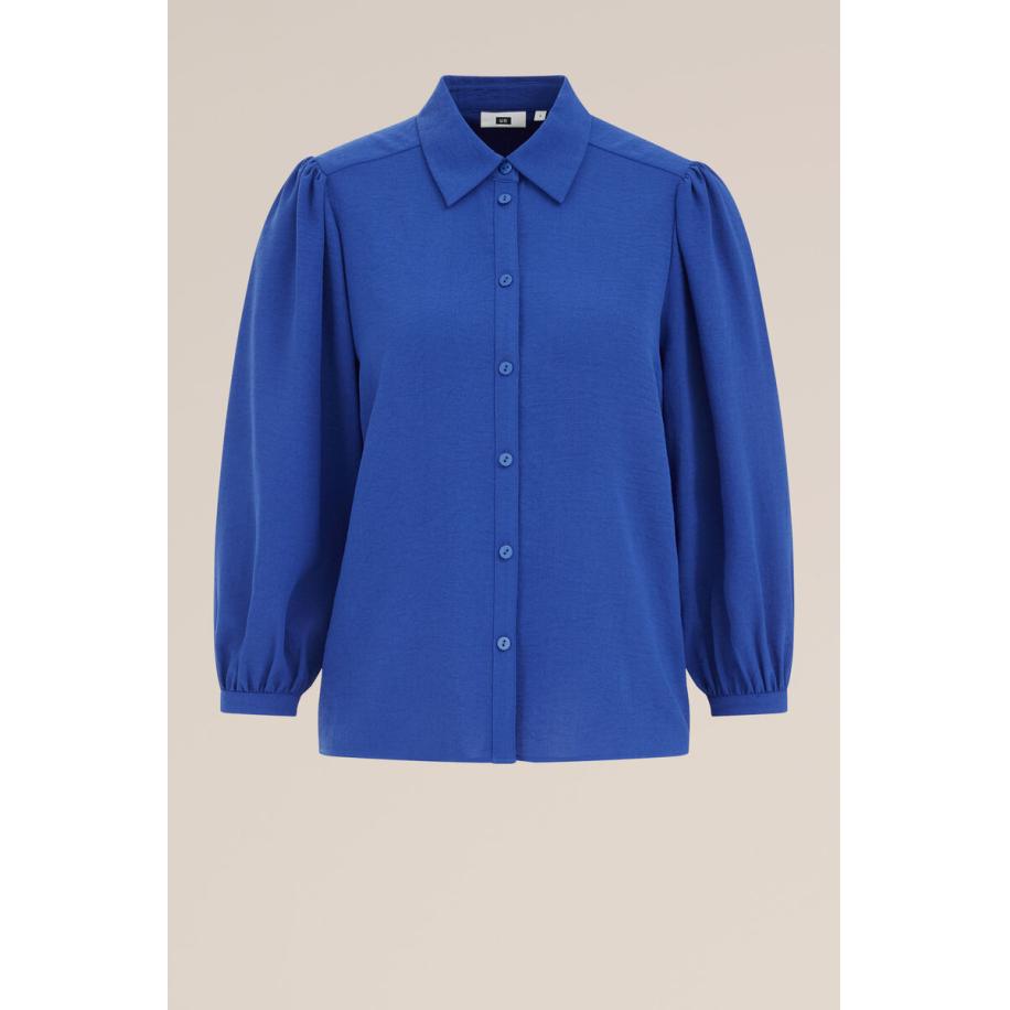 WE Fashion Dames Blouse met ballonmouwen - Regular fit - Kobaltblauw - Maat: S Blauw