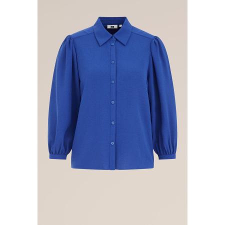 WE Fashion Dames Blouse met ballonmouwen - Regular fit - Kobaltblauw - Maat: S