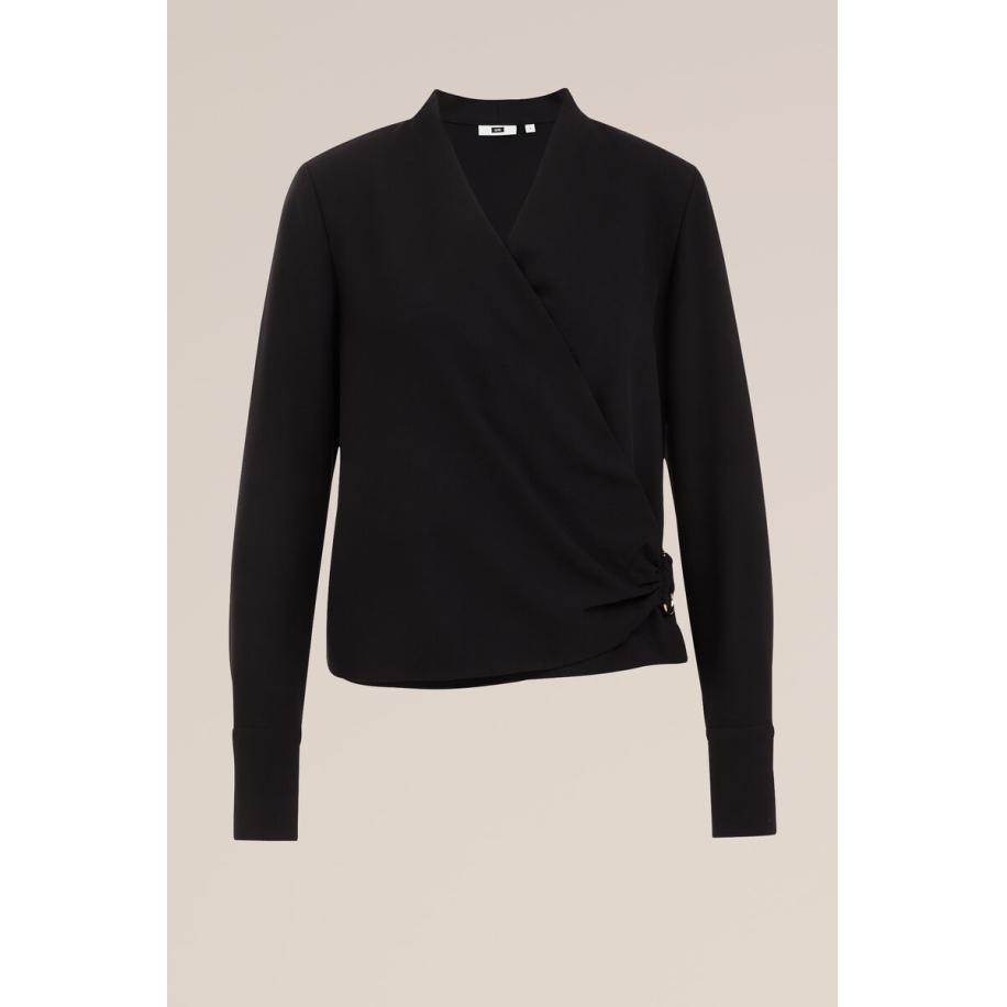 WE Fashion Dames blouse met sluitdetail - Regular fit - Zwart - Maat: S Zwart