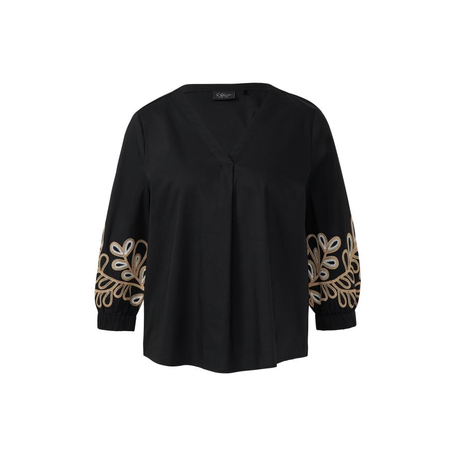 s.Oliver BLACK LABEL Blouse beige / zwart / wit Zwart