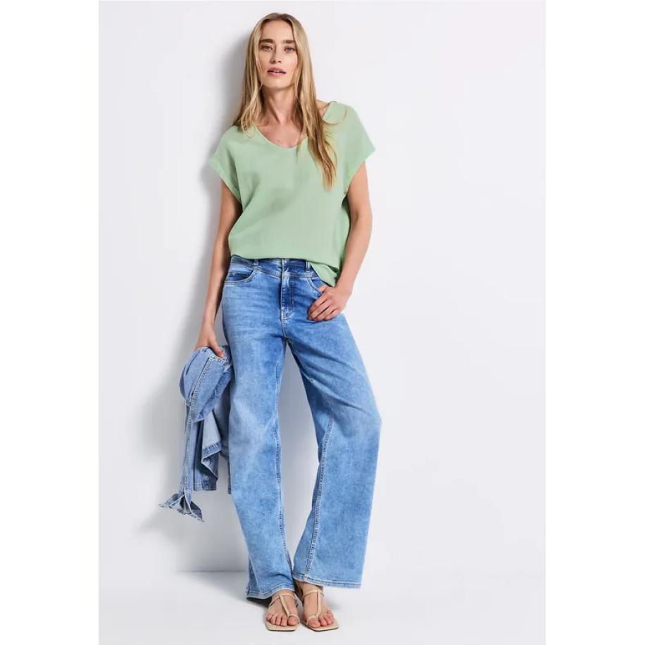 Street One Linnen blouse met linten Groen