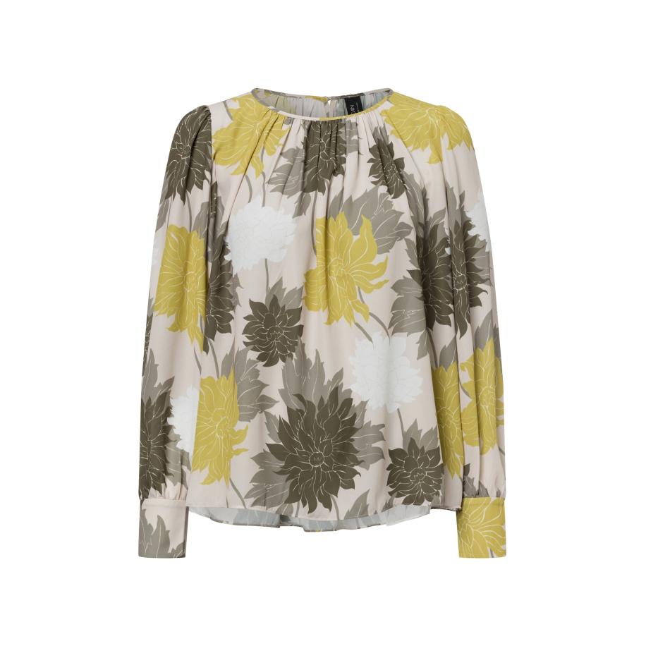 Marc Cain Marc Cain Blouse lichtgrijs / kaki / olijfgroen / kiwi -
