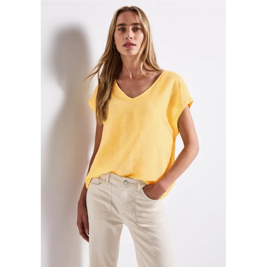 Street One Linnen blouse met linten Geel